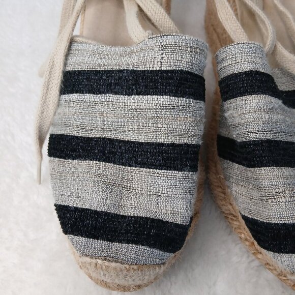 Women's Andre Assous Black & Beige Striped Wedge Heel Espadrille Sandals Size 10 - Picture 7 of 11